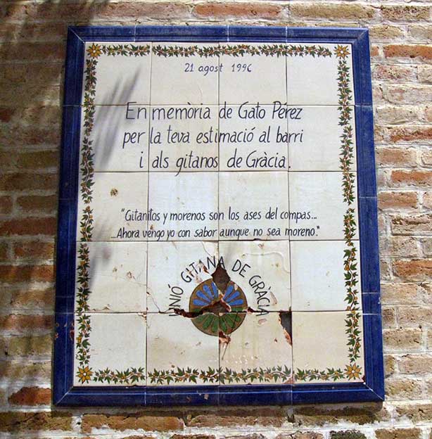 Gato Perez, plaque commemorative du barrio de gracia - Histoire de la rumba catalane